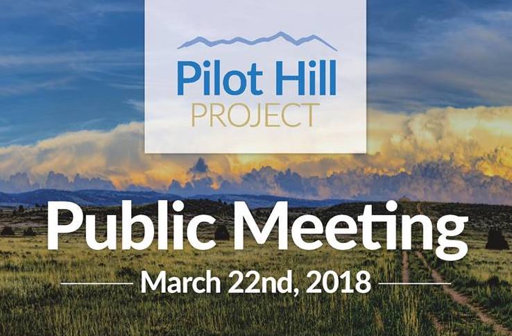 Flier for Pilot Hill public meeting, March 22, with landscape photo