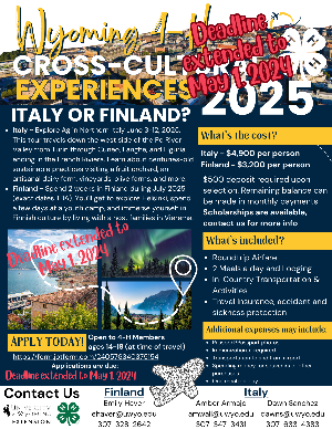 2025 Wyoming 4-H international travel flyer for Italy and Finland