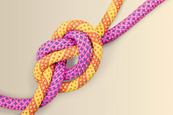 pink and yellow rope tied in a knot
