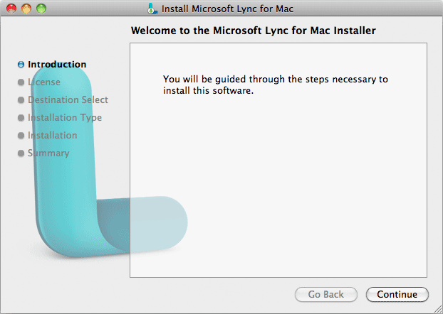 Install Microsoft Lync for Mac window