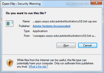 Open File - Security Warning window
