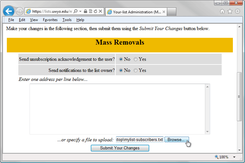 Mailman List Administrator Authentication browser window