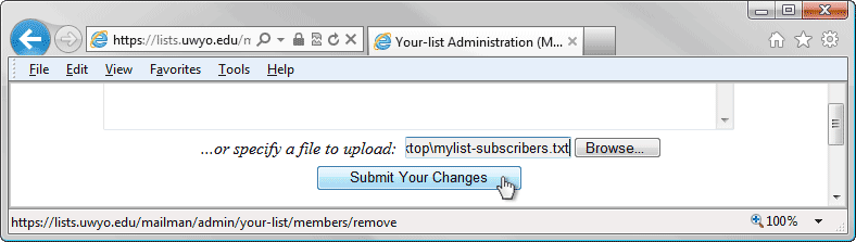 Mailman List Administrator Authentication browser window