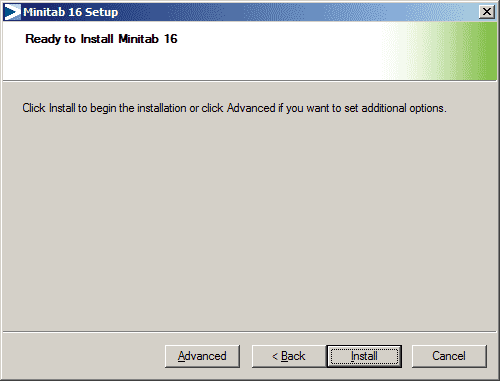 Ready to Install Minitab 16 window