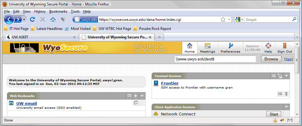 WyoSecure browser window