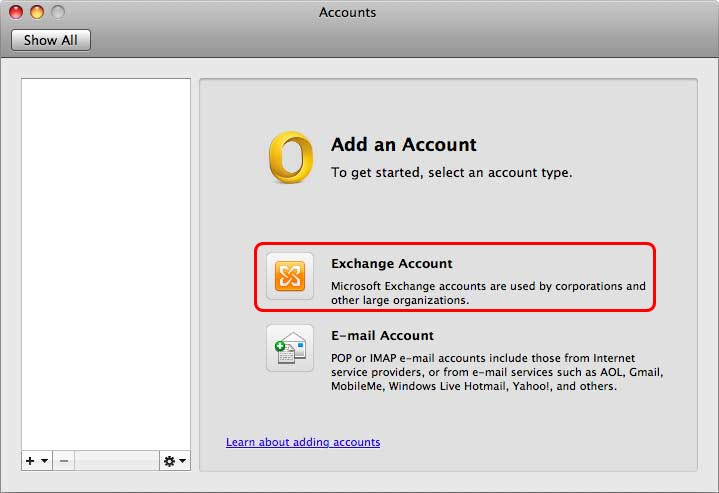 mac add exchange account