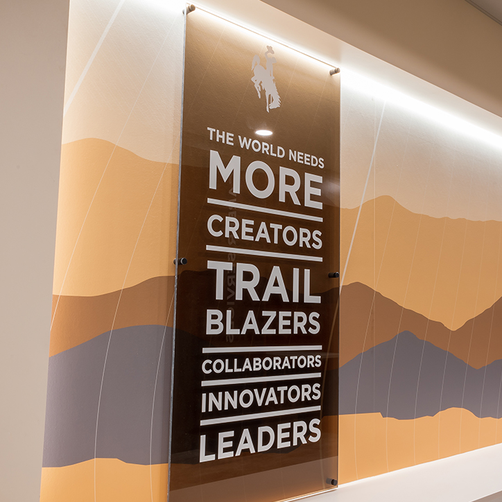 Decorative wall inside of the Green Johnson Student Success Center