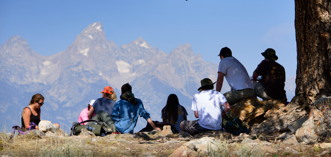 students facing the Tetons