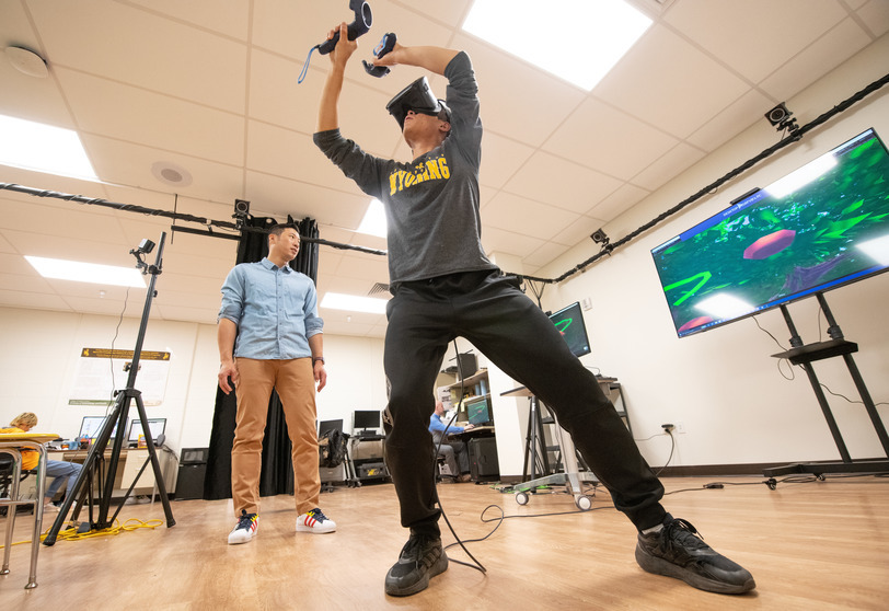 A person using a VR headset.