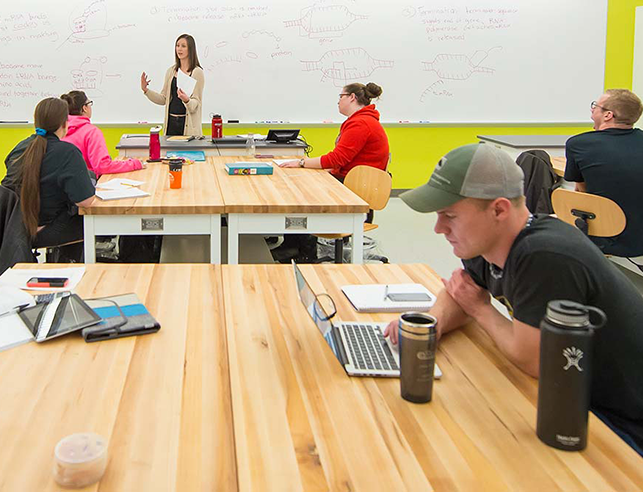 professor standing in front of classroom lecturing to students