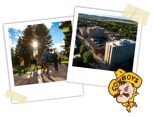 Polaroids of students on campus and the Legacy Halls