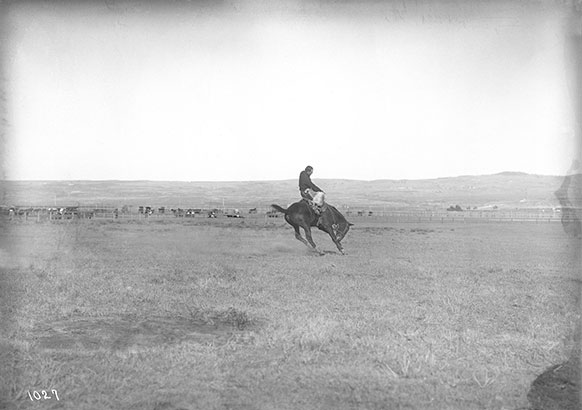 vintage photo of a man on a bucking horse