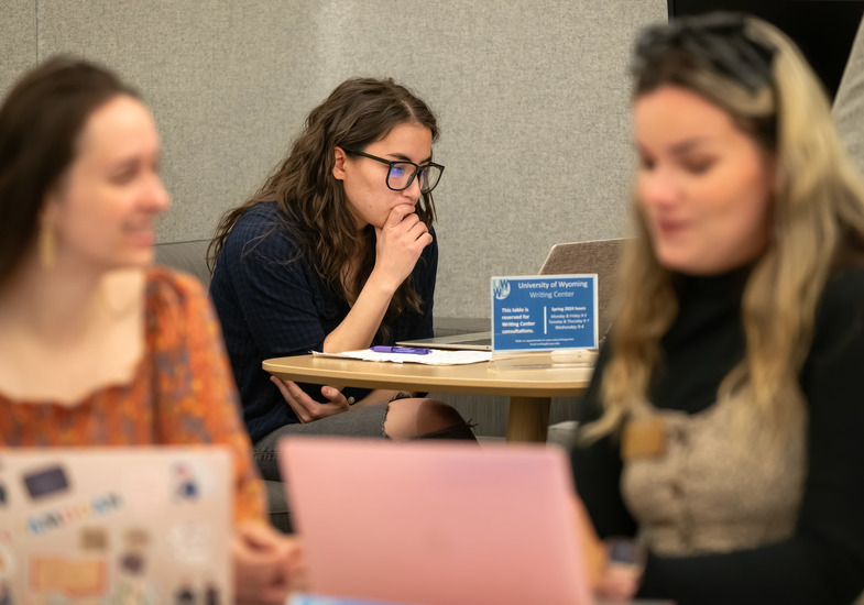 UW students work on their laptops at the Writing Center on the University of Wyoming campus.