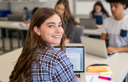 Student looking over shouler Student looking over shoulder