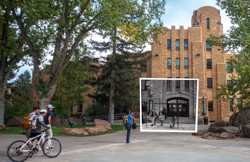 historic photo overlayed a modern one of the Wyoming Union