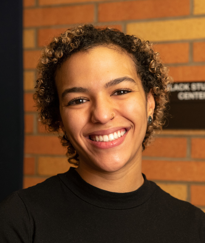 A student outside of the Black Studies Center