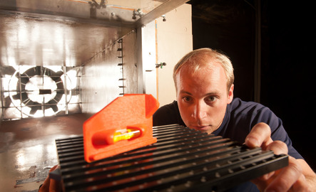 Mechanical engineering student works in the lab