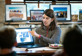 A UW faculty member teaches a course during an education abroad experience.