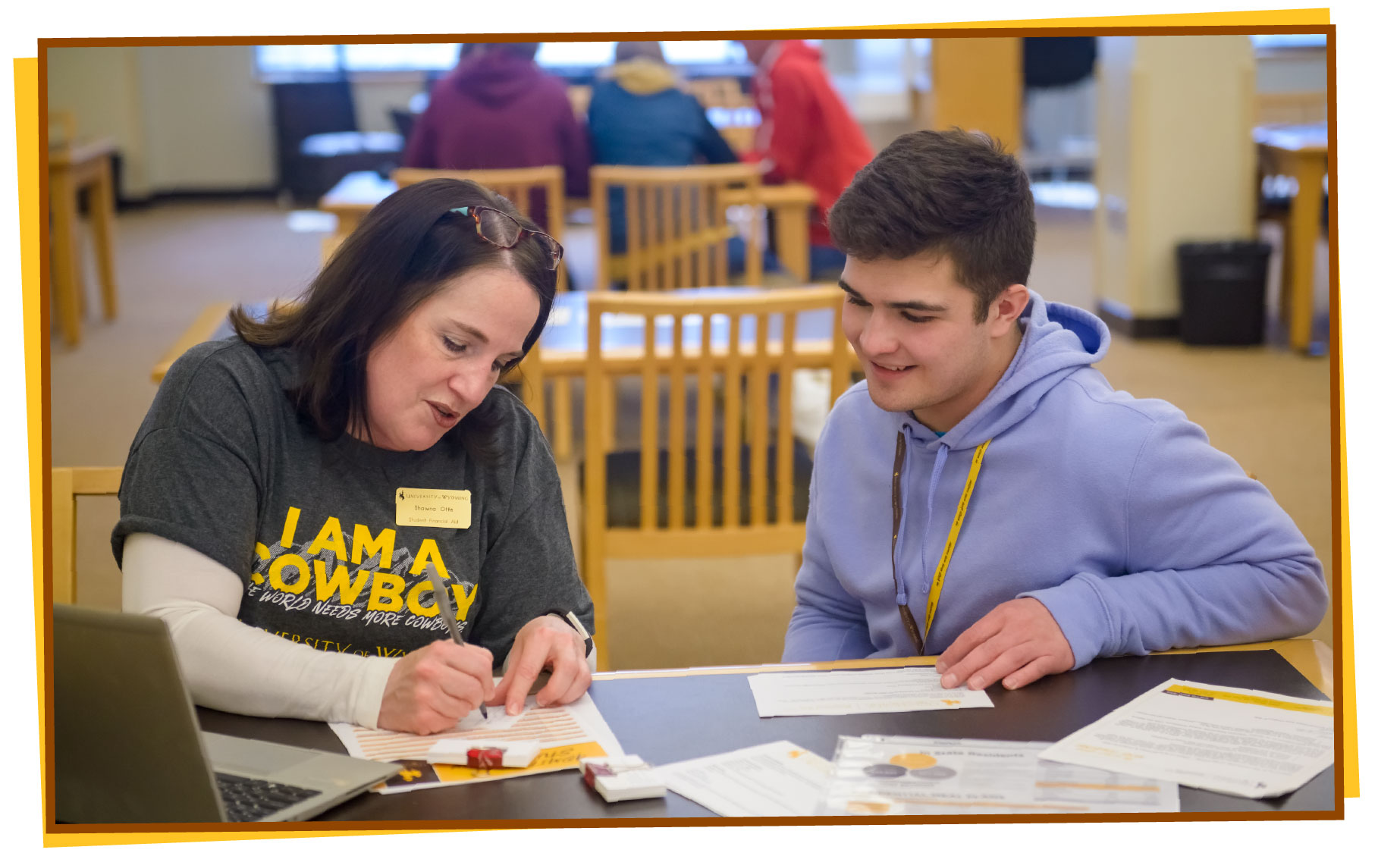 student in the library