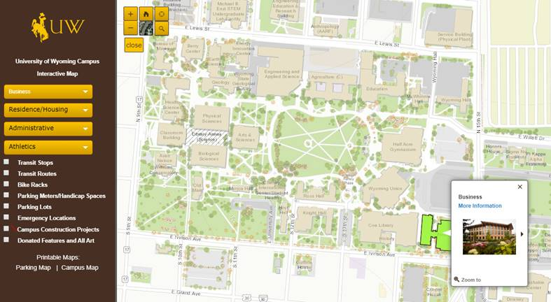 A screenshot of the campus interactive map application.