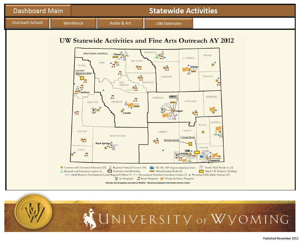 A screenshot of a statewide activities application for UW.