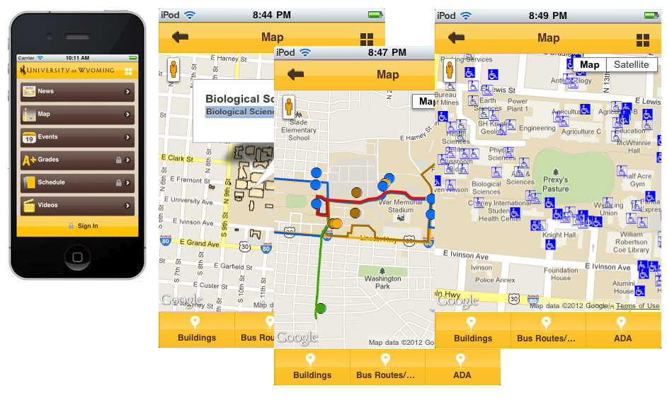 Different screenshots of IT's WyoMoblie application.