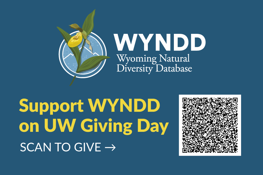 Wyoming Natural Diversity Database (WYNDD) logo over mountains and lake